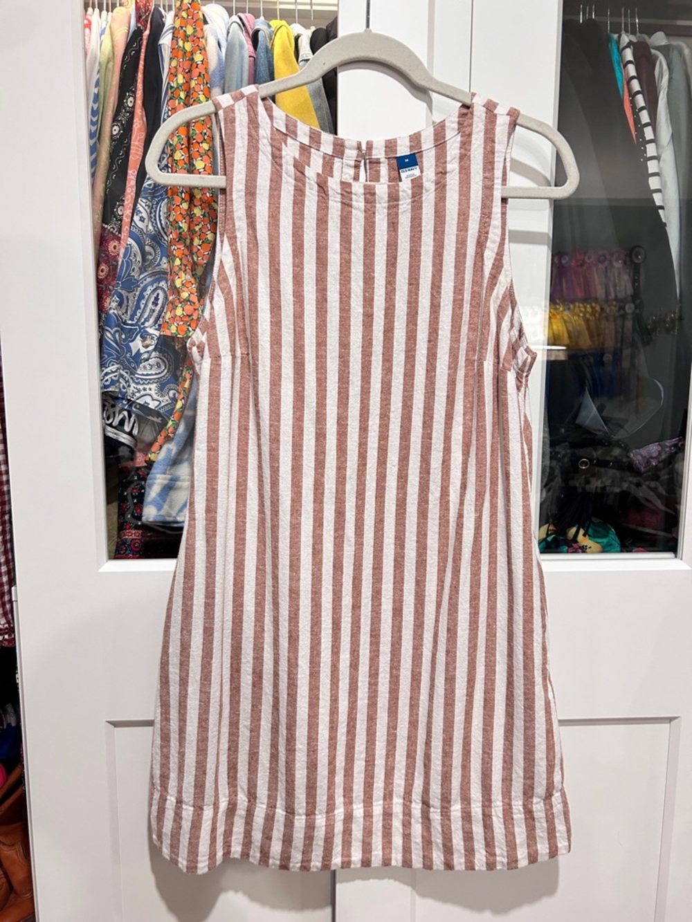 Linen Sleeveless Midi Linen Dress - White & Rose